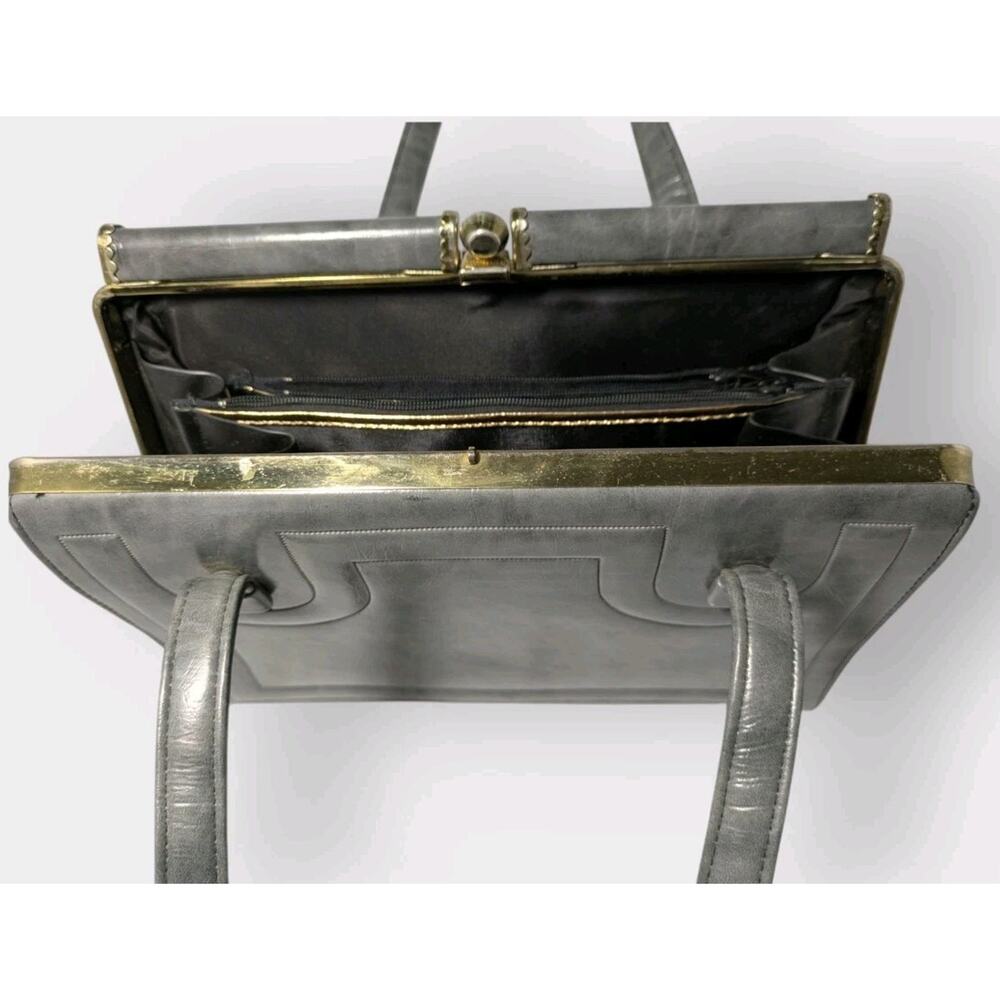 1970s Gray Vinyl Handbag by JR Florida, Vintage Top Handle Purse Retro - Picture 7 of 14
